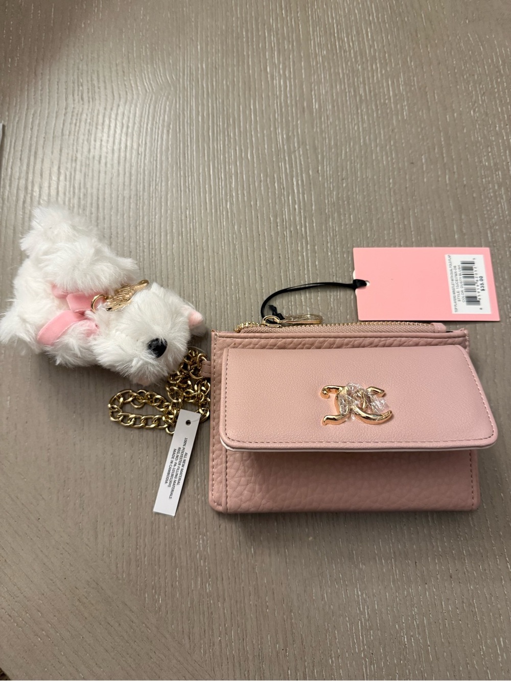 Juicy Couture Pink Mini Wallet with Plush Dog Charm